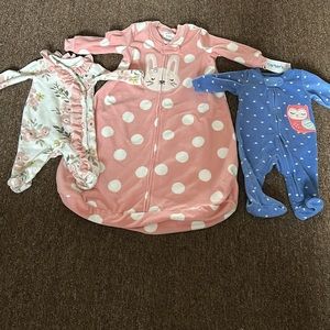 New Carter and Baby Essentials 2 Newborn Outfits and 1 Pink Bunny Zip Up(0-3)